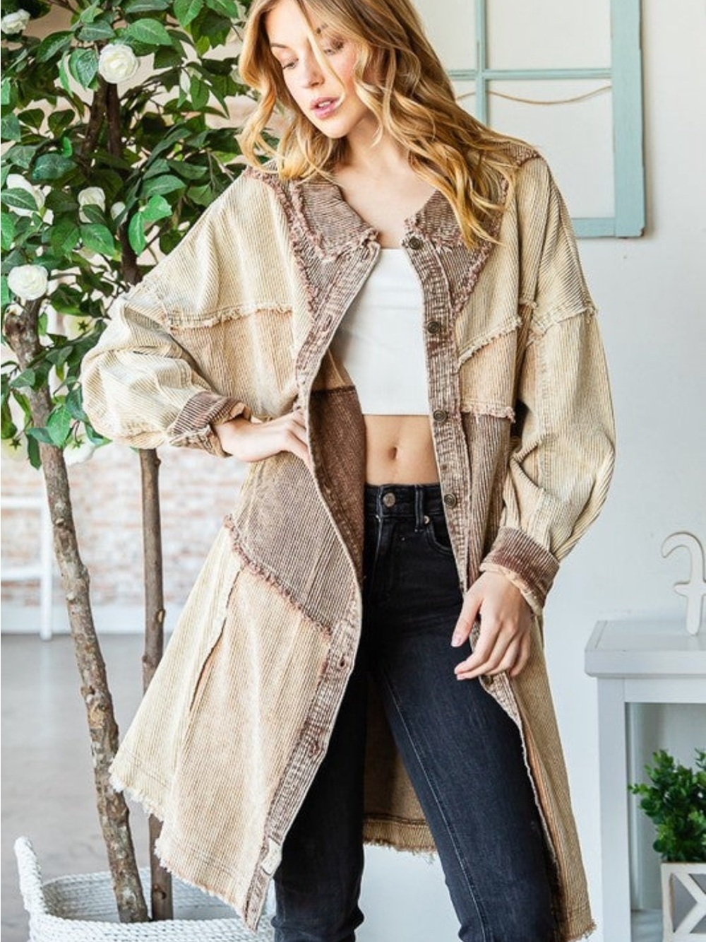 Oli & Hali Beige and Brown Patchwork Corduroy Utility Jacket NWOTS